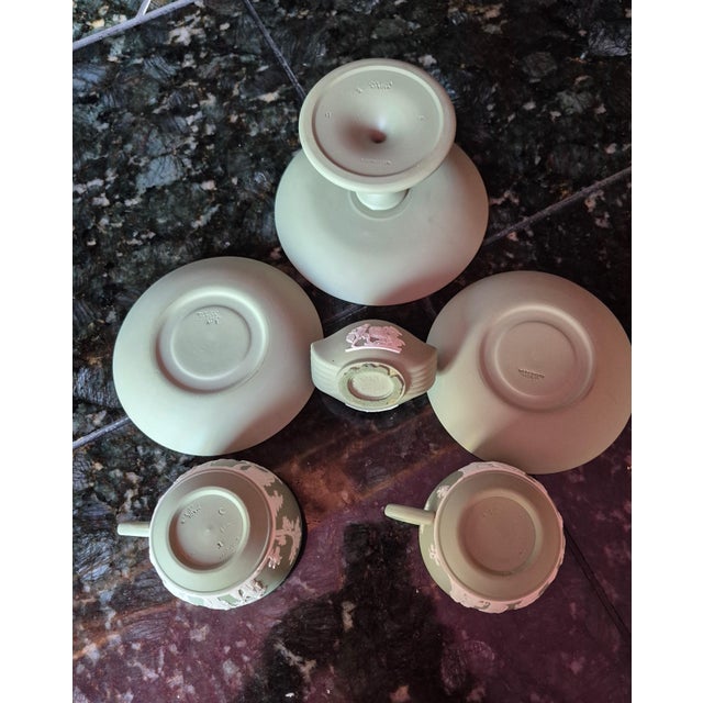 Wedgwood Vintage 20th Century Celadon Sage Green Wedgwood Jasperware Partial Tea & Dressing Service - 6 Pieces (Jg) For Sale - Image 4 of 12