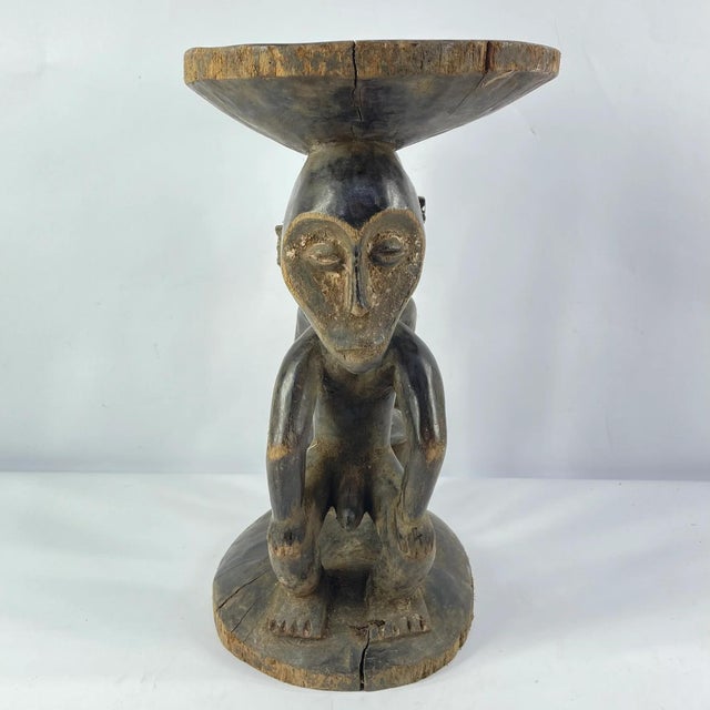 Early 20th Century Early 20th Century Luba Stool with Dual Caryatid Figures For Sale - Image 5 of 12