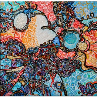 Contemporary Biomorphic Cubist Abstract Acrylic Painting, "World of Wonder" For Sale