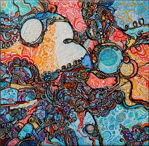 Contemporary Biomorphic Cubist Abstract Acrylic Painting, "World of Wonder"