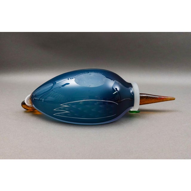 Blue Borowski Glasstudio Poland Signed Large Studio Art Glass Ente Bird Bowl 1990 For Sale - Image 8 of 9