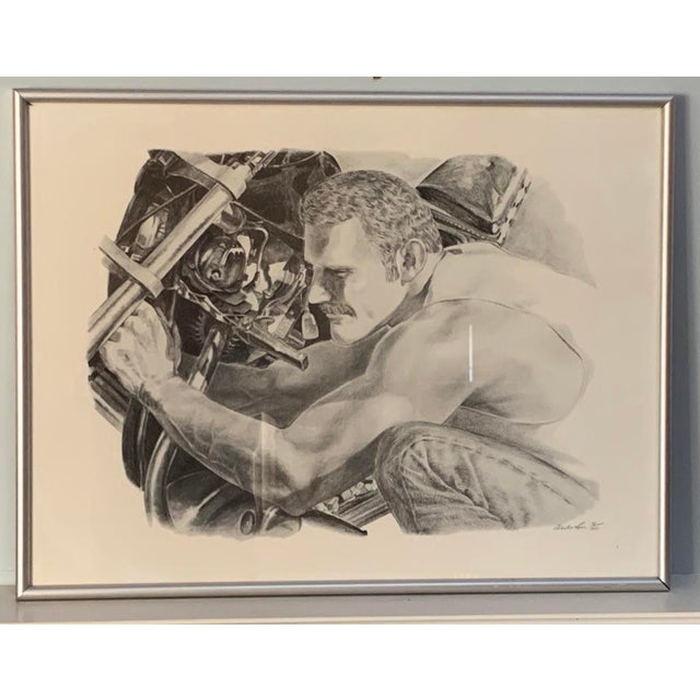 Weston Rose Graphite Signed Lithograph Motorcycle Mechanic - C.1980 For Sale - Image 10 of 10