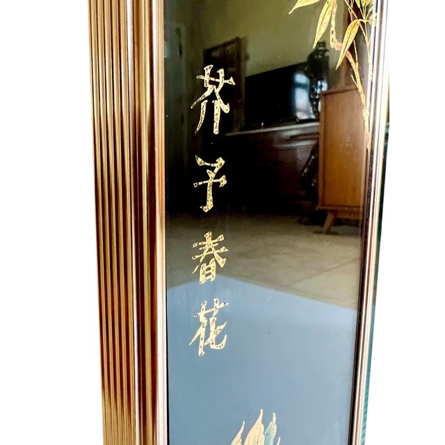 Late 20th Century Chinoiserie LaBarge Verre Églomisé Black and Gold Mirror, 1986 For Sale - Image 5 of 12
