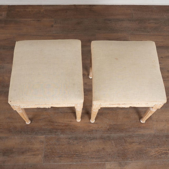 Gustavian (Swedish) Pair Early 20th Century Swedish Pine Taboret Stools With Egg and Dart Carving For Sale - Image 3 of 14