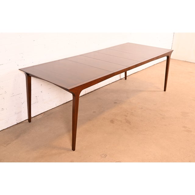 Drexel John Van Koert for Drexel Mid-Century Modern Sculpted Walnut Extension Dining Table, Newly Refinished For Sale - Image 4 of 14