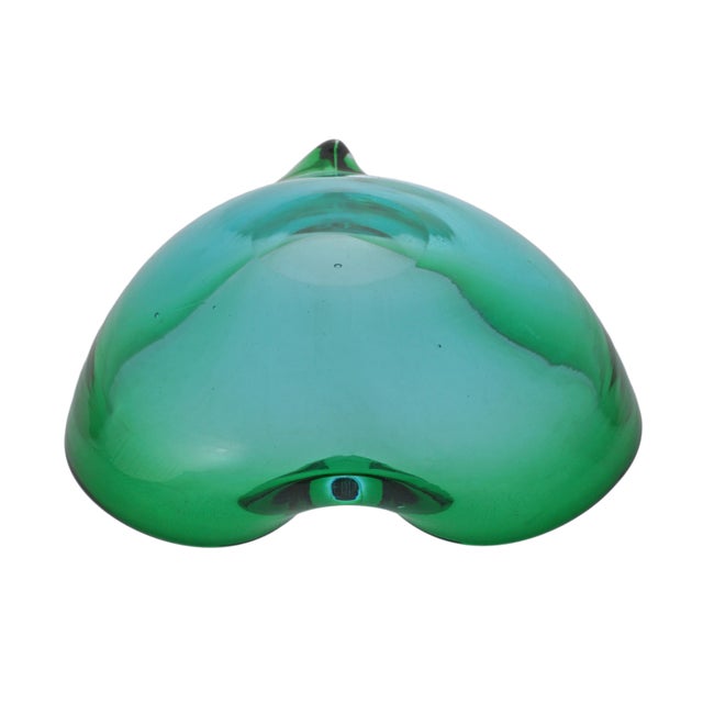 Modern Mid 20th Century Modern Green Blue Glass Heart Shape Large Bowl For Sale - Image 3 of 3