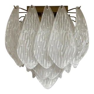 Murano Ceiling Lamp – Frosted Carved Glass Leaves For Sale