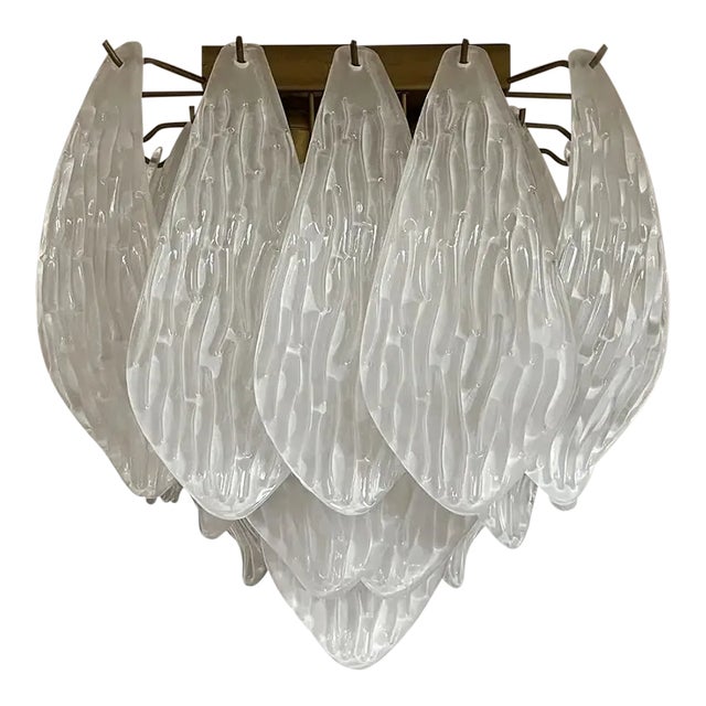 Murano Ceiling Lamp – Frosted Carved Glass Leaves For Sale