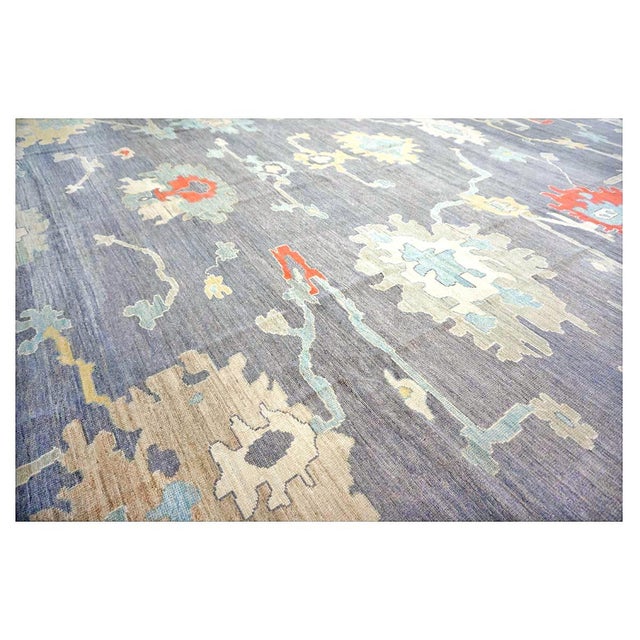 21st Century Turkish Oushak 12X16 Grey, Ivory, Orange & Slate Blue Handmade Area Rug #1144179 For Sale - Image 11 of 13