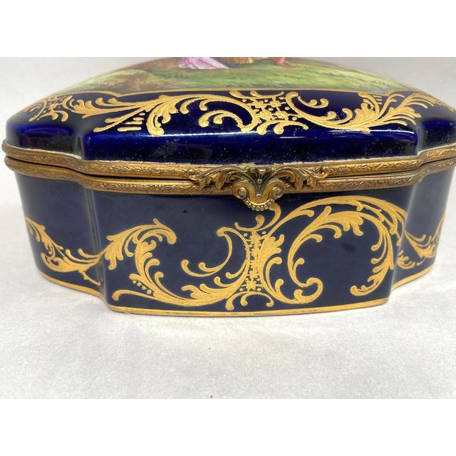 1880 French Sevres Blue Porcelain Gilt Box - 1 Pc For Sale - Image 10 of 15