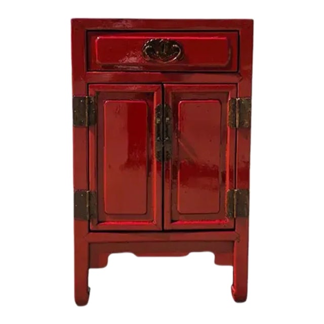 Red Nightstand or Accent Table With 1 Drawer and Cabinet For Sale