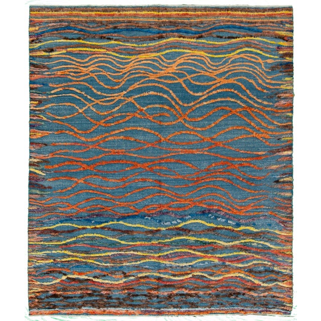 Textile Blue Modern Moroccan Style Wool Rug With Allover Multicolor Abstract Design For Sale - Image 7 of 7