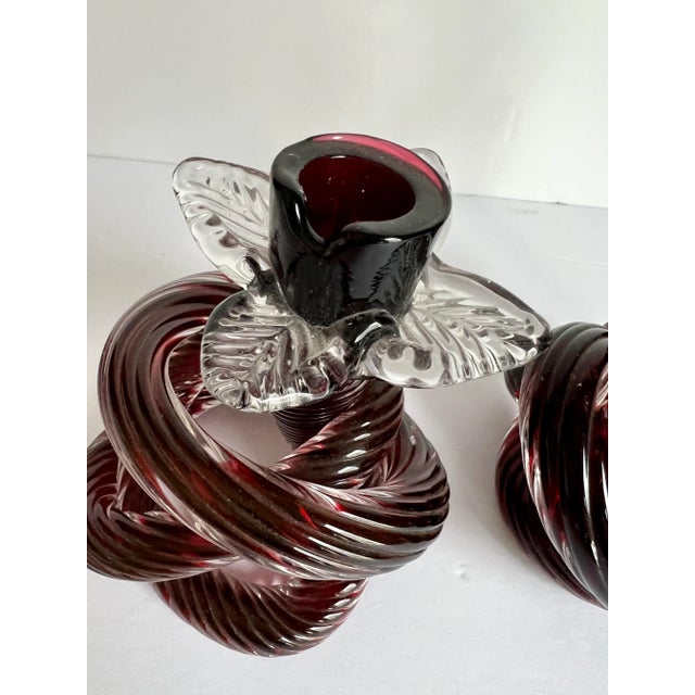 Late 20th Century Mid-Century Hand Blown Glass Knot Candle Holders- a Pair For Sale - Image 5 of 12