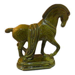 Vintage Lane & Co Mid Century Green Drip Glazed Ceramic Horse Statue Figurine