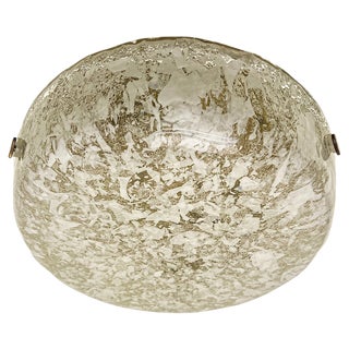Ice Glass Flush Mount Lamp with Brass Details from Hillebrand Lighting, Germany, 1960s For Sale