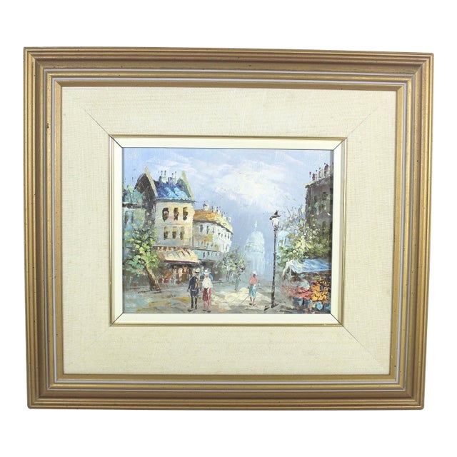 Vintage European City Scene Paris France Oil Painting, Framed, Small Original Art For Sale
