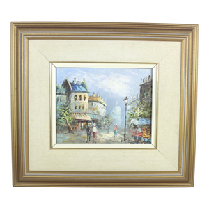 Vintage European City Scene Paris France Oil Painting, Framed, Small Original Art