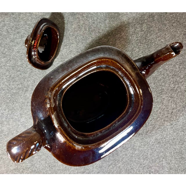 Antique Glazed Redware Lidded Teapot For Sale - Image 9 of 10