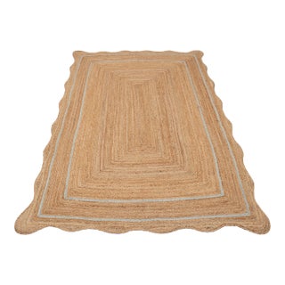 Light Blue Natural Jute Wave Scallop Rug 2.5x6 Ft. For Sale
