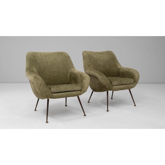 Art Deco 1960s French Green Art Deco Upholstered Armchairs - A Pair For Sale - Image 3 of 18