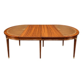 Louis XVI Style Extendable Dining Table in Mahogany, Leather and Brass, 1970s For Sale