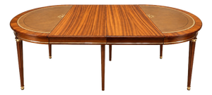 Louis XVI Style Extendable Dining Table in Mahogany, Leather and Brass, 1970s