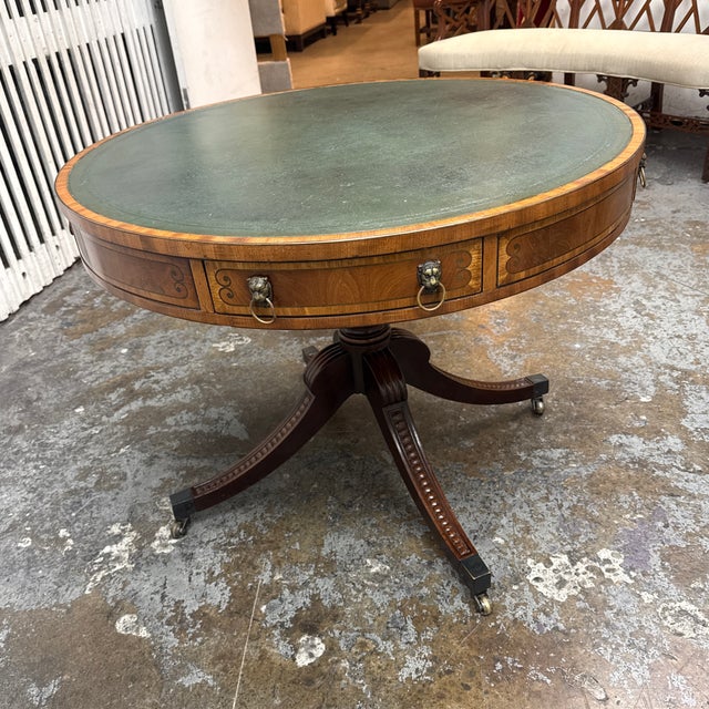 Manor House Round Leather Top Pedestal Table, Mid 19th Century For Sale - Image 10 of 12