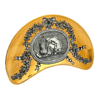 Single Medaglioni Piero Fornasetti Gilt Porcelain Cresent Shaped Catchall Tray For Sale