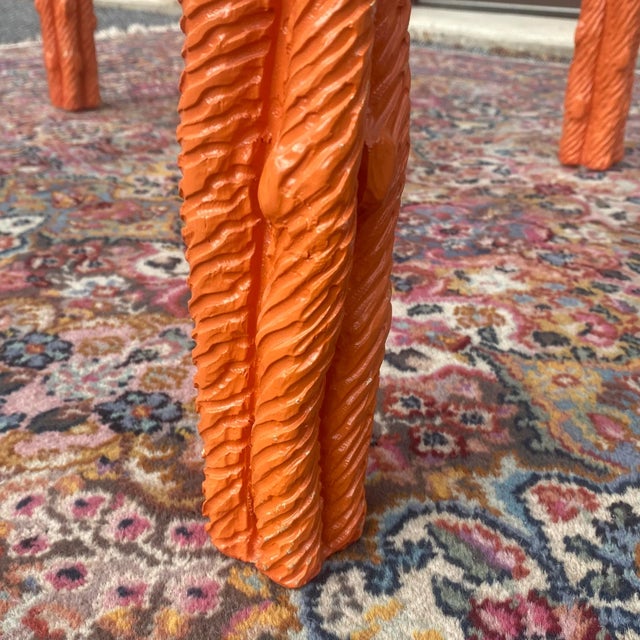 Orange Vintage Orange Lacquered Carved Faux Bois Square Center or Side Table For Sale - Image 8 of 12