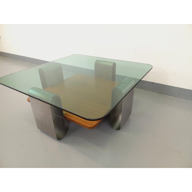 Square Coffee Table with 2 Trays in Teak & Steel, 1970s For Sale - Image 11 of 16