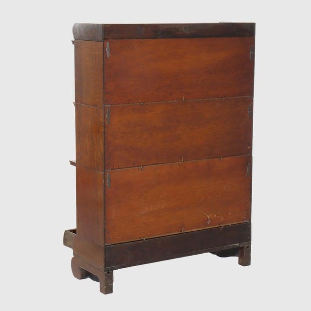 Wood Arts & Crafts Lundstrom Oak 3-Stack Barrister Bookcase With Drawer C1910 For Sale - Image 7 of 9