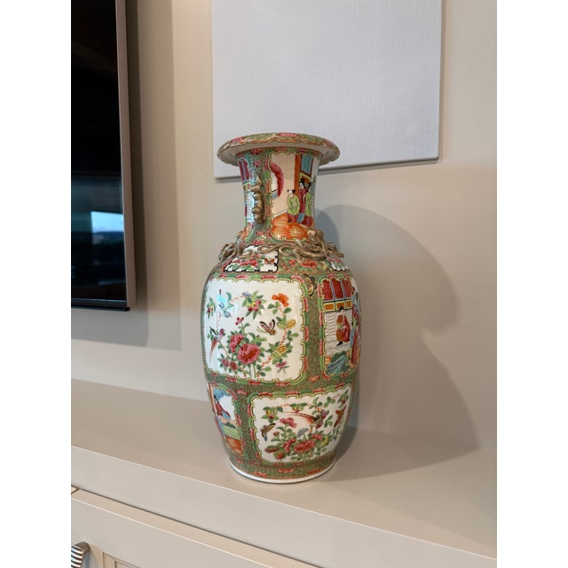 19th C. Chinese Famille Rose-Style Porcelain Vase With Figural Scenes and Gilt Handles For Sale - Image 4 of 17
