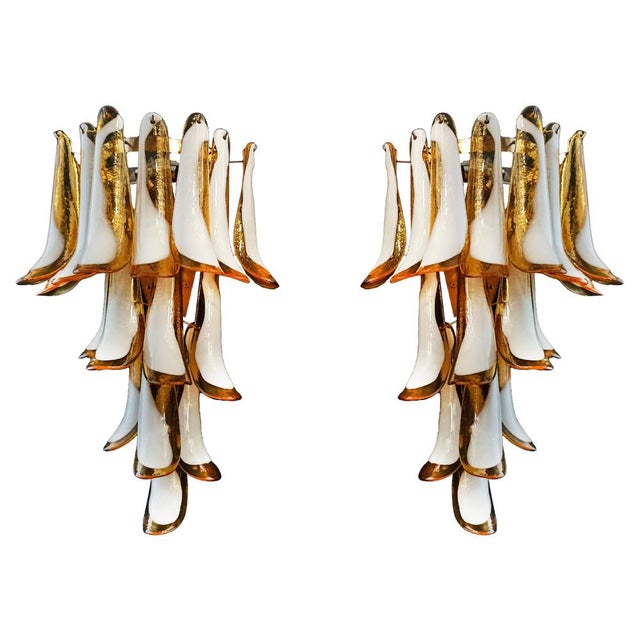 Vintage Italian Murano Wall Lights with 16 Caramel and Lattimo Glass Petals, 1979, Set of 2 For Sale - Image 16 of 16