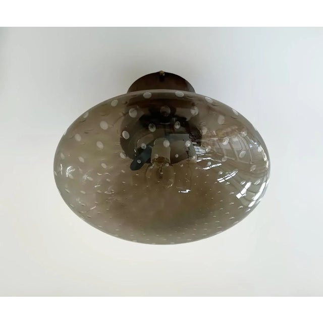 Italian flush mount with smoky bubbles Murano glass shade with carefully blown bubbles within the glass using Bollicine...