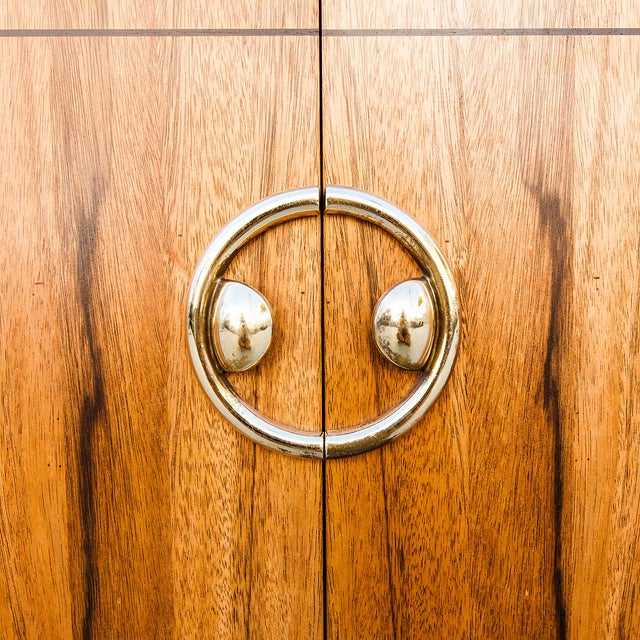 Wood 1970s Pair of Restored Mastercraft Zebrawood and Brass Mid Century Nightstands For Sale - Image 7 of 12