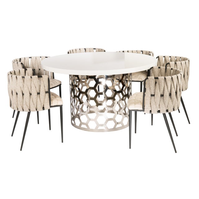 Step up your décor with this amazing dining set Chairs: Materials: Stainless steel, velvet Measurements : 19"w x 20.5"d x...