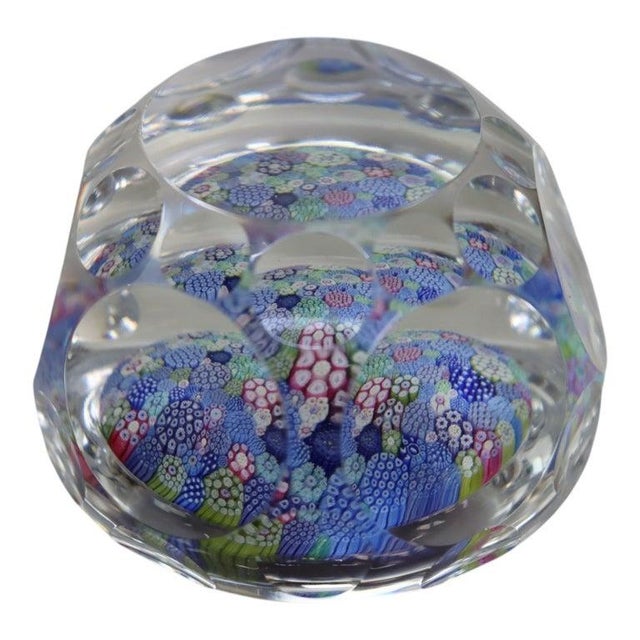 English English Whitefriars Glass Millefiori Faceted Glass Paperweight C1920 For Sale - Image 3 of 12