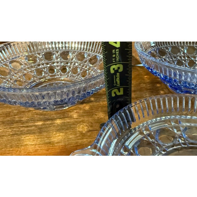 This set Indiana Glass is gorgeous. I see no chips or cracks. There are two bowls in one relish dish. Bowl on the left is...