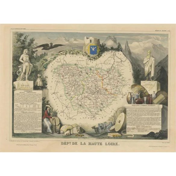 Antique Map of the Department of Haute Loire For Sale