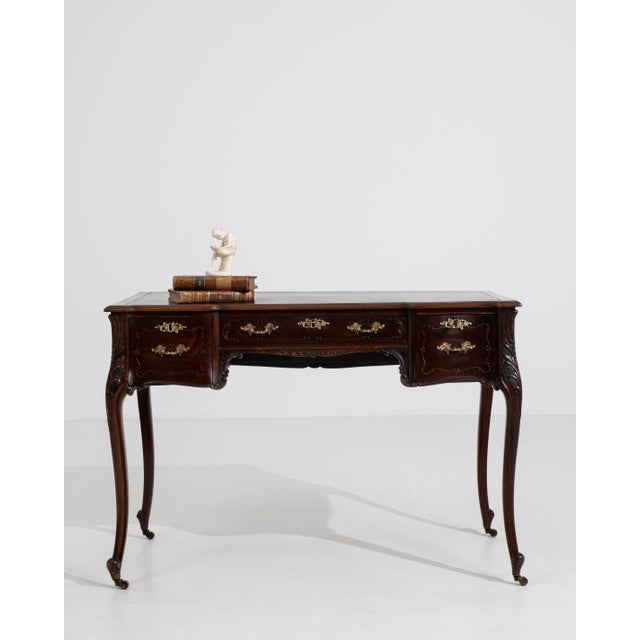French Louis XV Desk with Brass Details on Casters, Rococo Style, France, 19th Century For Sale - Image 3 of 14