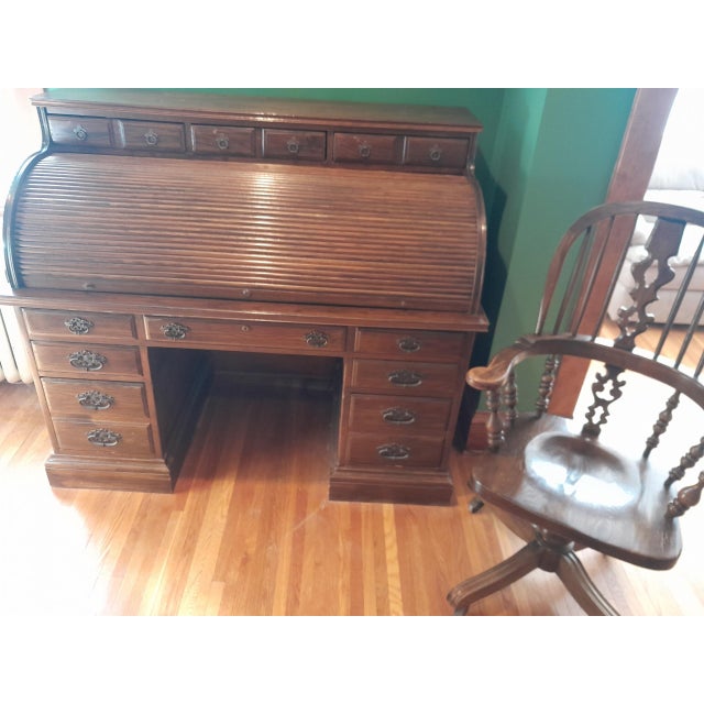 Ethan Allen 1970s Ethan Allen Roll-Top Desk and Chair - Set of 2 For Sale - Image 4 of 5