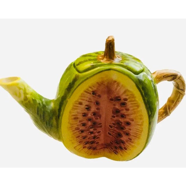 Art Deco Vintage Trompe De L’ Oeil Ceramic Watermelon Shaped Tea Pot For Sale - Image 3 of 13