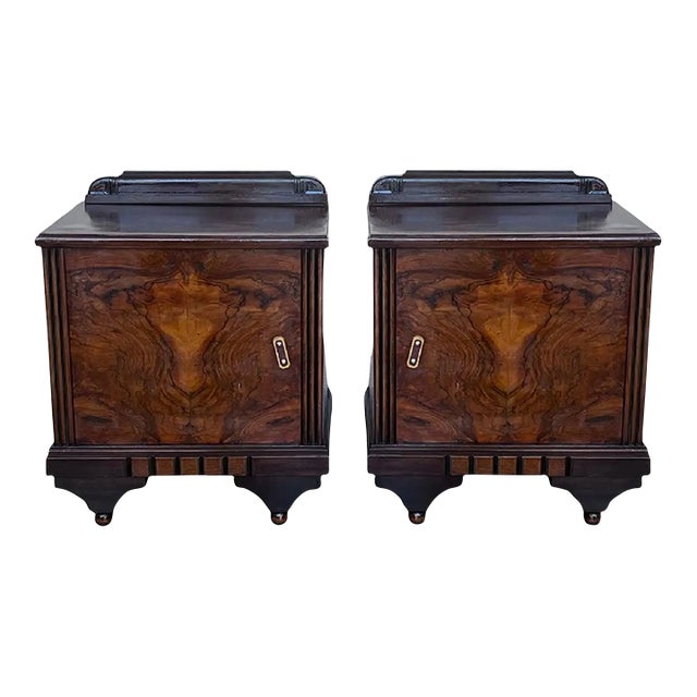 Pair of Art Deco Side Cabinets or Nightstands With Ebonized Base For Sale