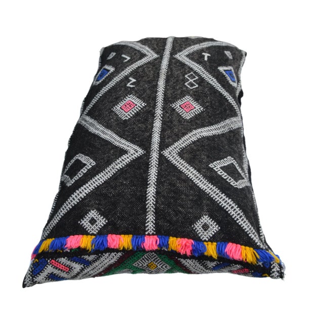 Antique Moroccan Colorful Diamonds Berber Wool Pillow For Sale - Image 10 of 11