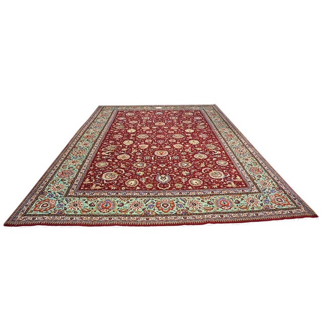 Condition: Antique Circa: 1940s Origin: Persia Design: Pahlavi Tabriz Actual size: 11'7" x 15'9" Thickness: 1/4 In. Color:...