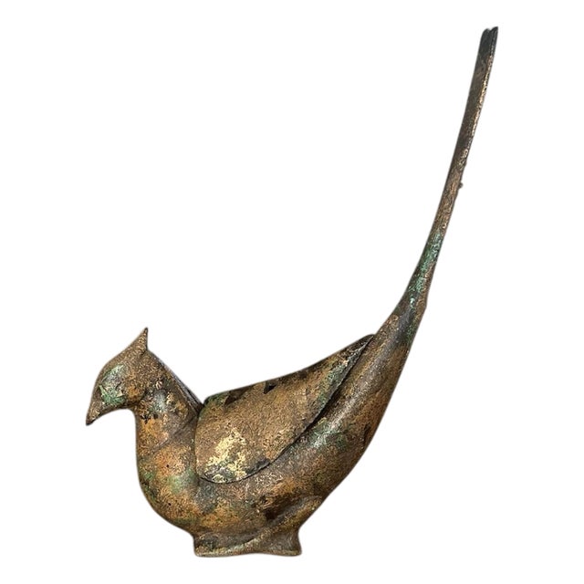 Mid-Century Cast Iron Japanese Koro Bird / Pheasant Incense Burner / Box / Metal Censer For Sale