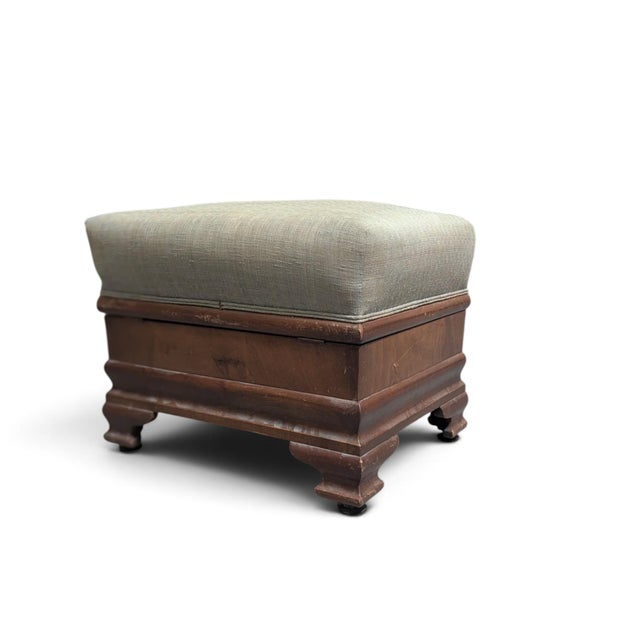 Early-to-Mid 20th Century Upholstered Wood Storage Ottoman With Hinged Lid For Sale - Image 14 of 17