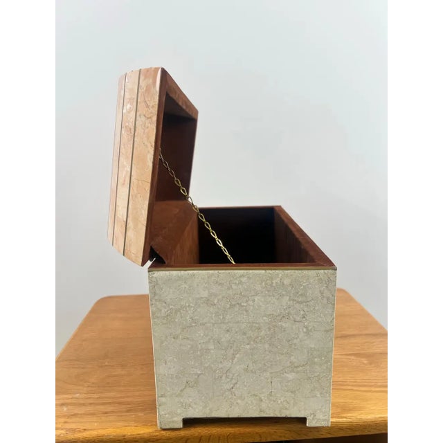 Art Deco Style Maitland-Smith Tessellated Pink Marble & Brass Chest, Jewelry Box For Sale - Image 9 of 13