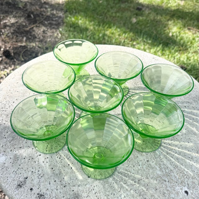 Federal Glass Vintage Green Federal Glass Sherbet Dishes - Set of 8 For Sale - Image 4 of 9