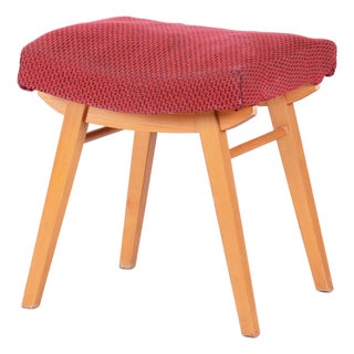 Mid-Century Stool in Upholstery and Beech, Slovakia, 1960s For Sale